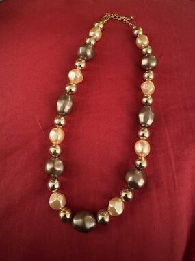 Gold and Brown Beaded Statement Necklace - Women's Jewelry